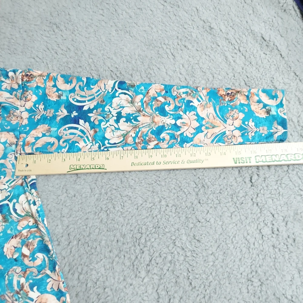 Just Fashion Pullover Top M Blue Paisley Mock Button Collar Soft Cozy Pullover - Picture 11 of 13